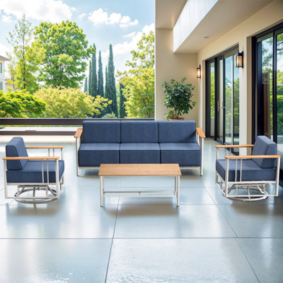 Timberloft 5-Person Outdoor Patio Conversation Set With Sofa Coffee Table Swivel Glider Chairs And 10" Thick Cushions