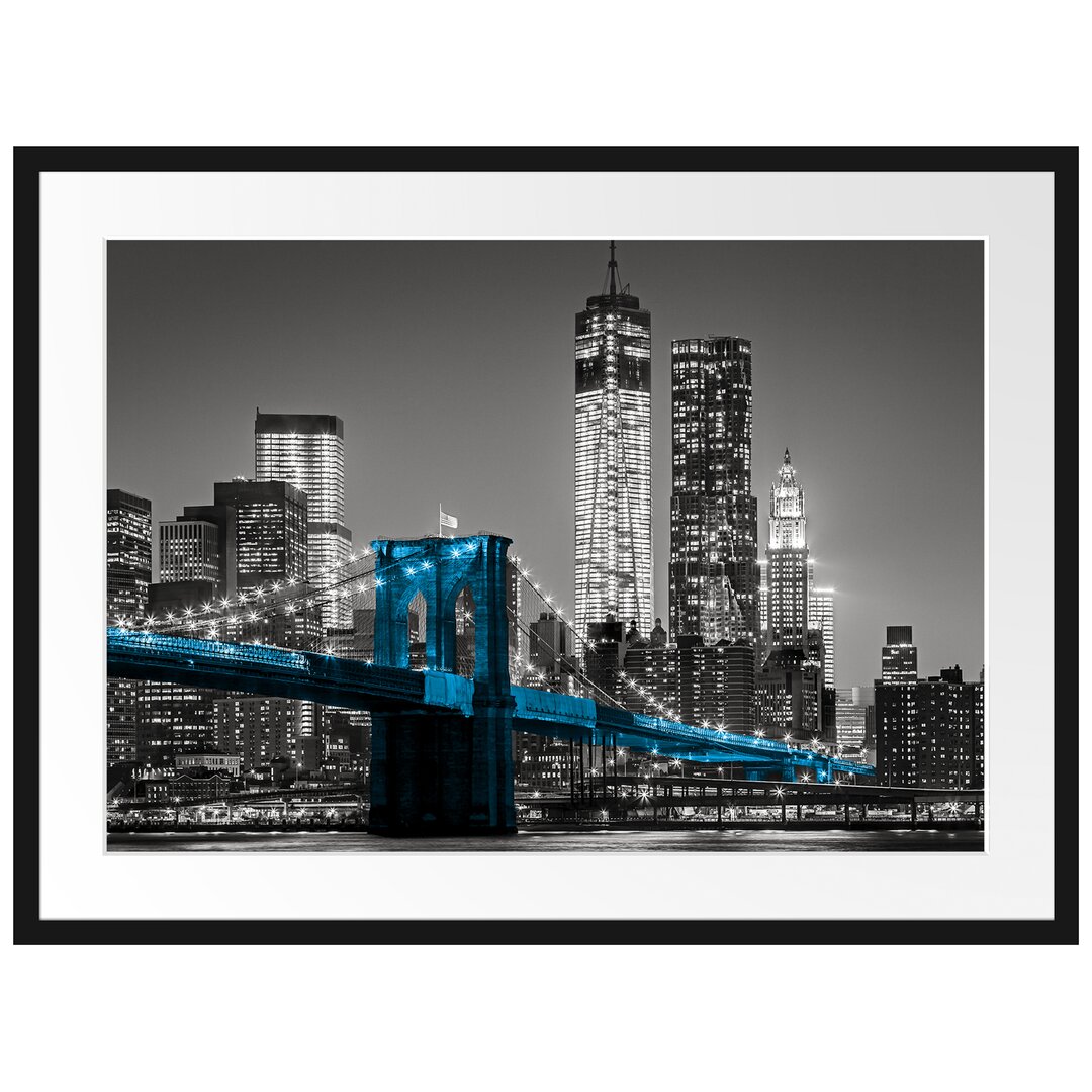 Gerahmtes Poster Brooklyn Bridge mit Wolkenkratzern