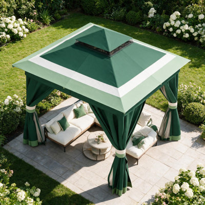 8 pi L 8 pi. D Pavillon de jardin en acier avec double toit souple, rideaux et moustiquaire