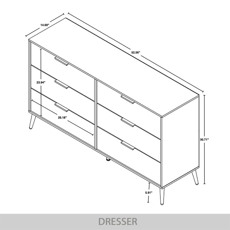 Rafiat 52.56'' W 6 - Drawer Dresser