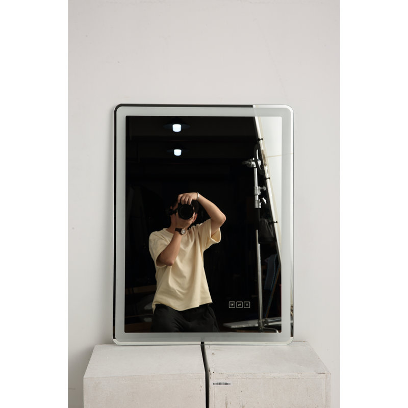 Miroir à DEL pour salle de bain 48 po x 32 po - Brouillard, 3 lumières de couleur réglables optionnelles, fixation murale, horizontale / verticale, corrosion, vue à plat