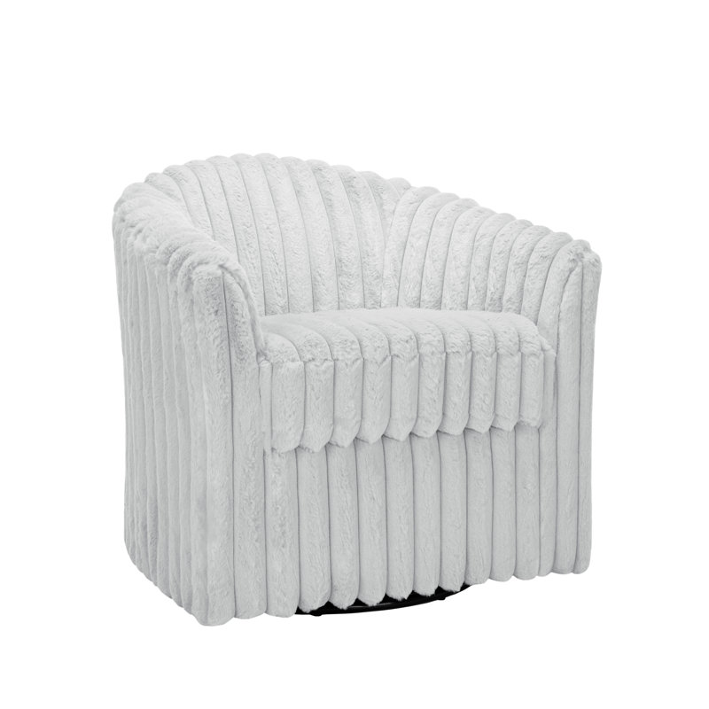 Aunna 78.2Cm Wide Swivel Barrel Chair, Blue Grey Faux Fur