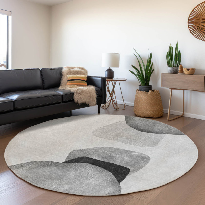 Lavable à la machine de qualité supérieure Cerrito Amf547 - gris, Rond 8 pi