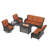 7-Person Outdoor Patio Conversation Rattan Seating Group With 2-In-1 Propane Fire Pit Table,2 Swivel Chairs and Orange Cushions-1851674742