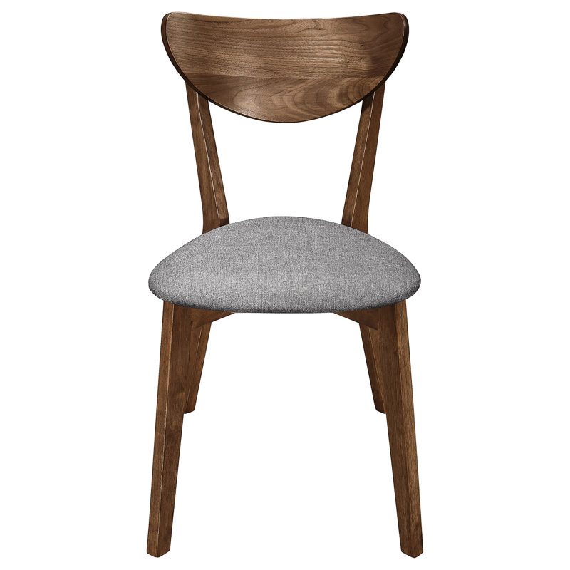 2 chaises de salle à manger rembourrées en noyer naturel et gris - style Mid-Century avec sièges