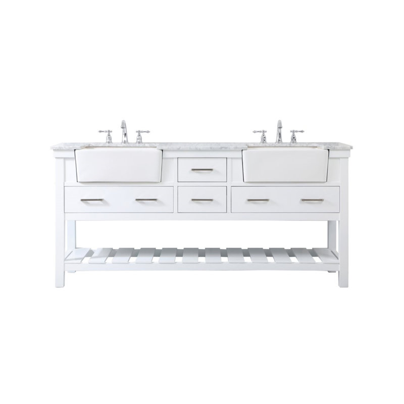 Pelaghia 72'' Double Bathroom Vanity with Marble Top, White
