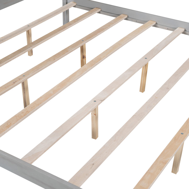 Lit plateforme à baldaquin avec tête de lit et pieds de soutien, Gris