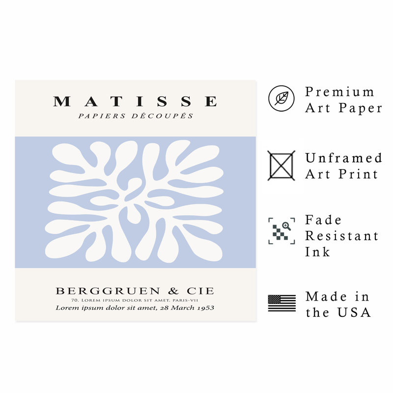 «Henri Matisse» abstrait, reproduction de cadre botanique moderne sans cadre, H 16 po x l 16 po