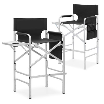 31" Seat Height Tall Directors Camping Chairs, Foldable Makeup Chairs With Cup Holder & Side Table, 250 Lbs Capacity by Hokku Designs