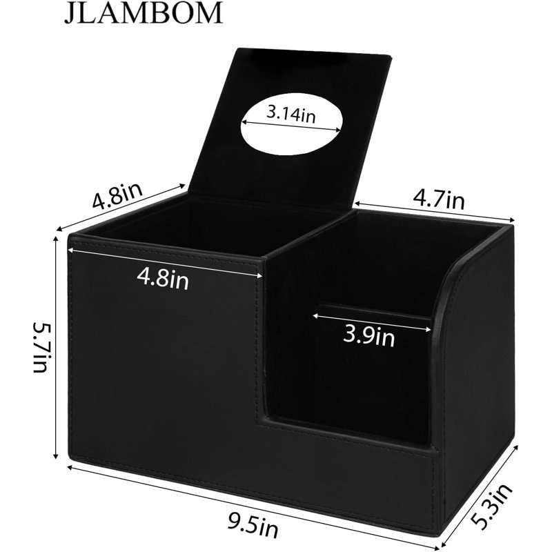 PU Leather Tissue Box Cover Rectangular with Storage Organizer