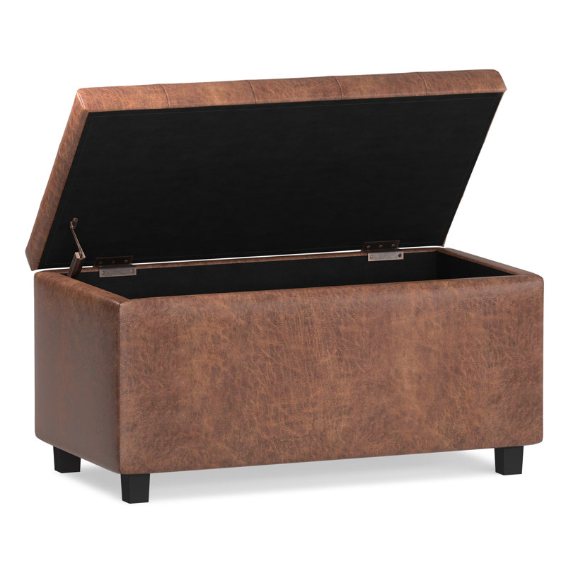 Cosmopolitan 34"W Upholstered Vegan Leather Transitional Rectangular Lift-Up Storage Ottoman Bench with Hidden Storage