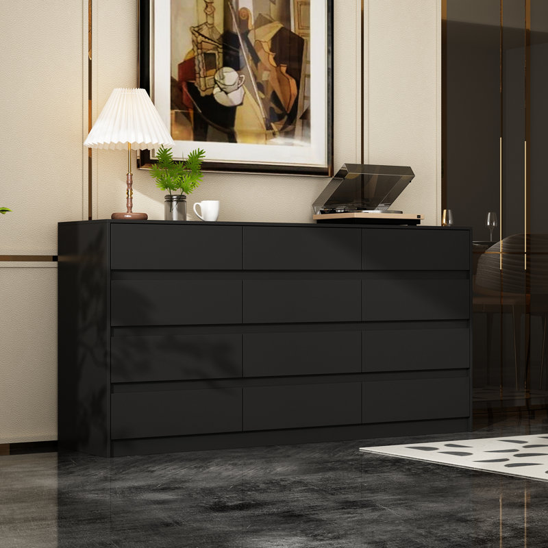 Modern 12 Drawers Dresser, Black