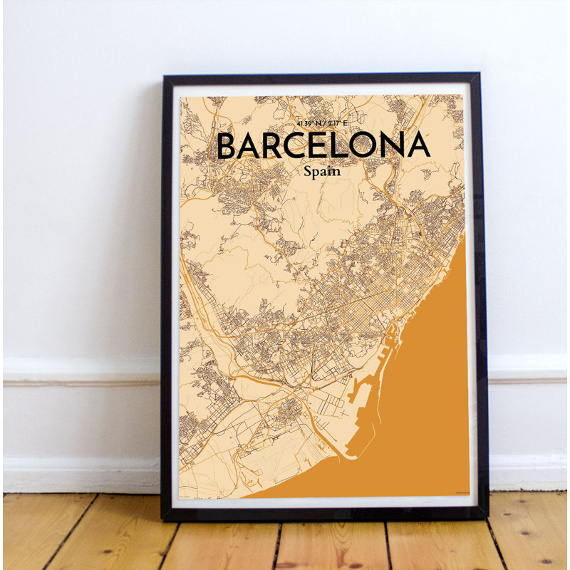 Barcelona City Map - No Frame Print, 50.8cm H x 40.6cm W x 0.13cm D