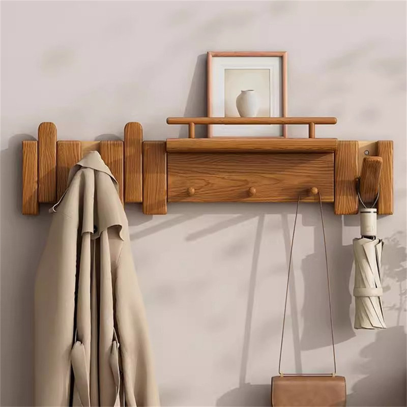 Melodywood Piano-Inspired Solid Wood Coat Rack, Tan