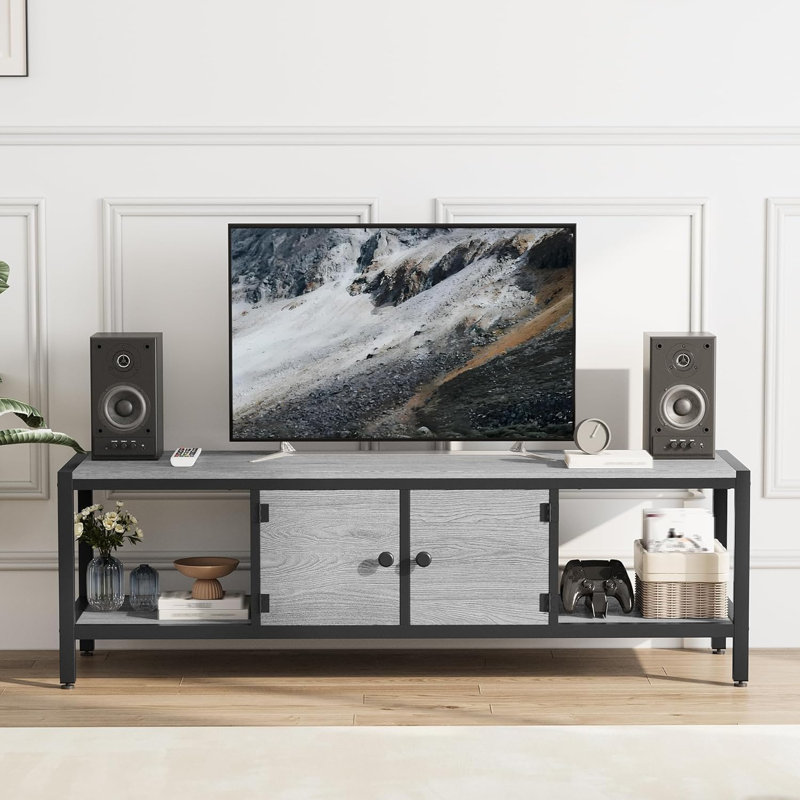 58" Rustic Grey TV Stand, Waterproof Media Console with Adjustable Legs & Shelves, Gray, 18.5”H x 58”L x 18.5”W
