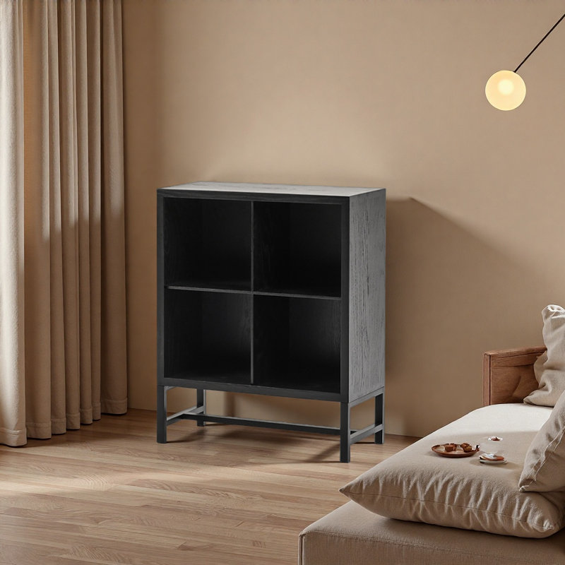 Bibliothèque à grande capacité en bois massif, (2 tablettes) H 36,61 po x l 29,53 po x P 12,99 po, Noir