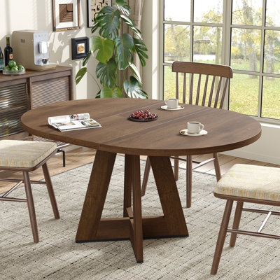 43.3"-61.1" Extendable Round Dining Table with Hidden Storage & Cross Base, Seats for 4-6,Kitchen Dining Table for Dining Room