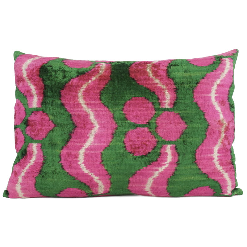 Housse et insert de coussin en velours de soie rose et vert