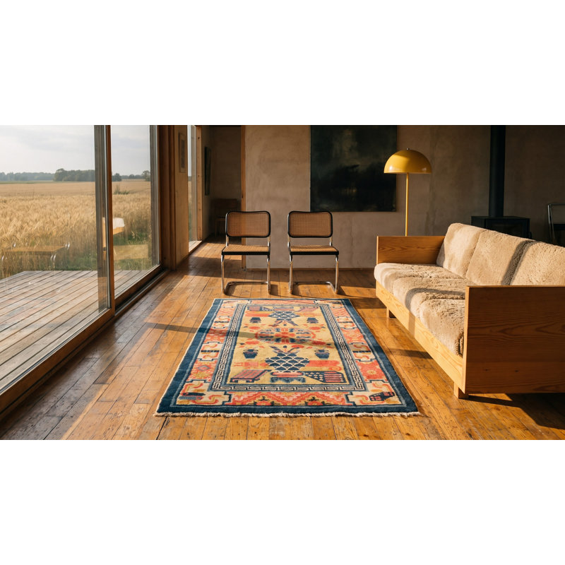 Antique Peking Chinese Yellow 1930s Rug