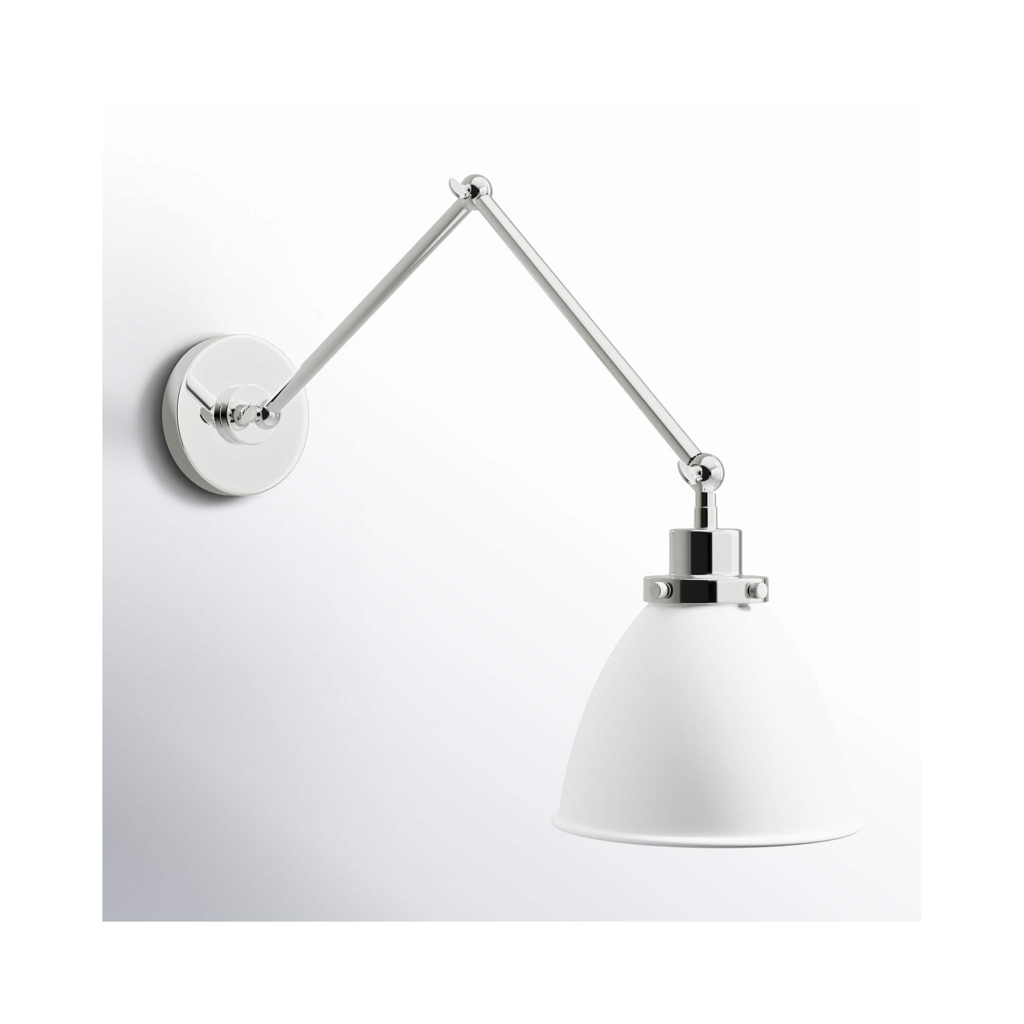 Single Light Steel Dimmable Armed Sconce, Polished Nickel, Matte White