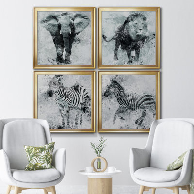 " Proud Elephant " 4 Piece Art Black and White Photography Print