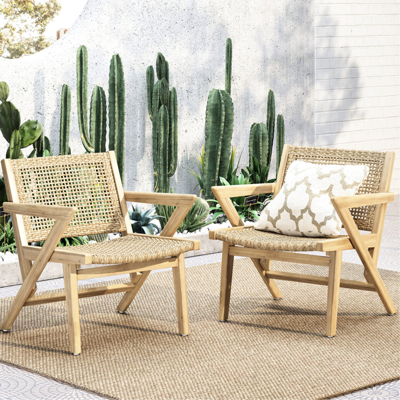 Transitional Style Outdoor Chairs ( Of 2) - Brown & Wood 2Pcs With Surface