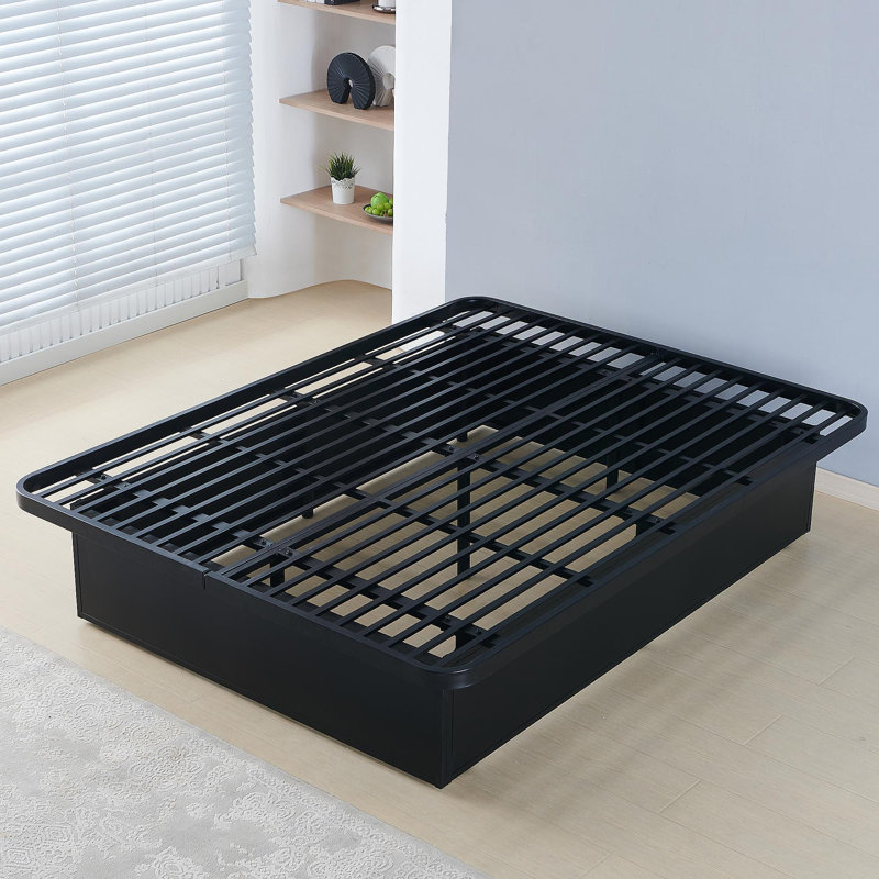 Modern Style Heavy Duty Queen Size Platform Bed Frame Made With Metal And16 Inch Height In Black