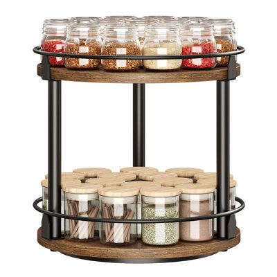 Lazy Susan Organizer, Rotating Spice Rack, 2 Tier Spice Turntable Organizer, Industrial Turntable Spice Holder
