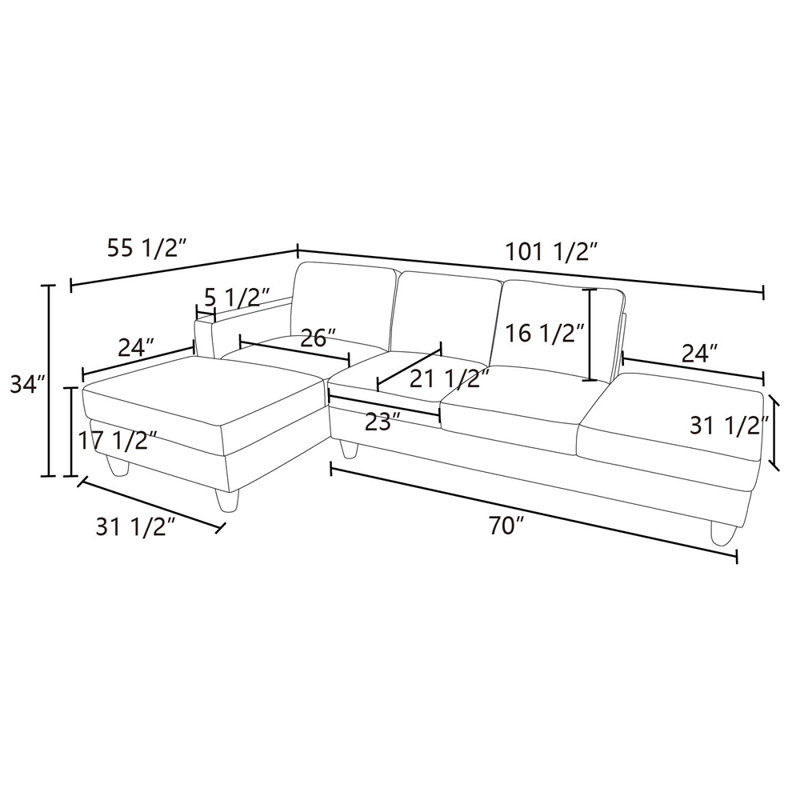 2-Piece Sectional Sofa, Left Hand Facing