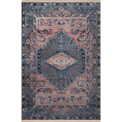 Tapis décoratif rétro à motif traditionnel rose et bleu