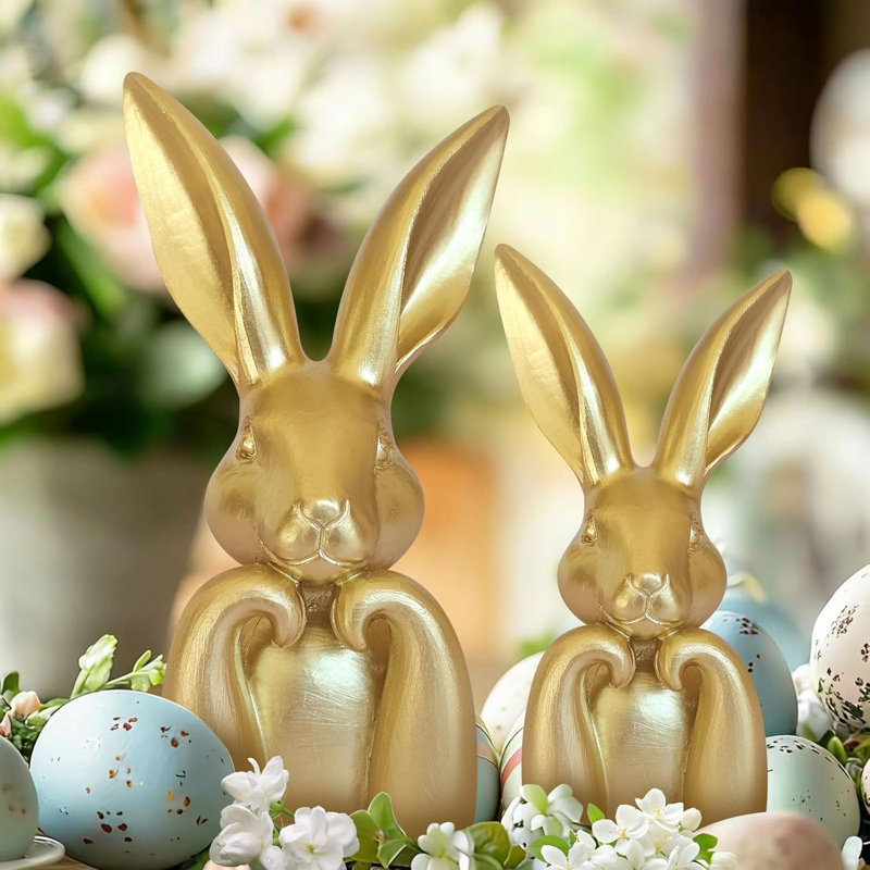 Mini Resin Golden Bunny Easter Decorations