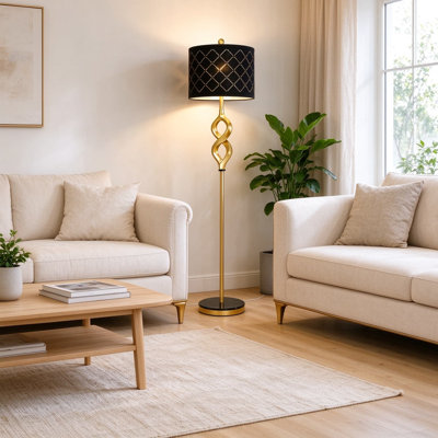 Modern Sculptural Floor Lamp for Living Room, Tall Standing Corner Lamp with Three Color Temperatures, Resin Body, Marble and Metal Base, LED Bulb Included, Black and Gold