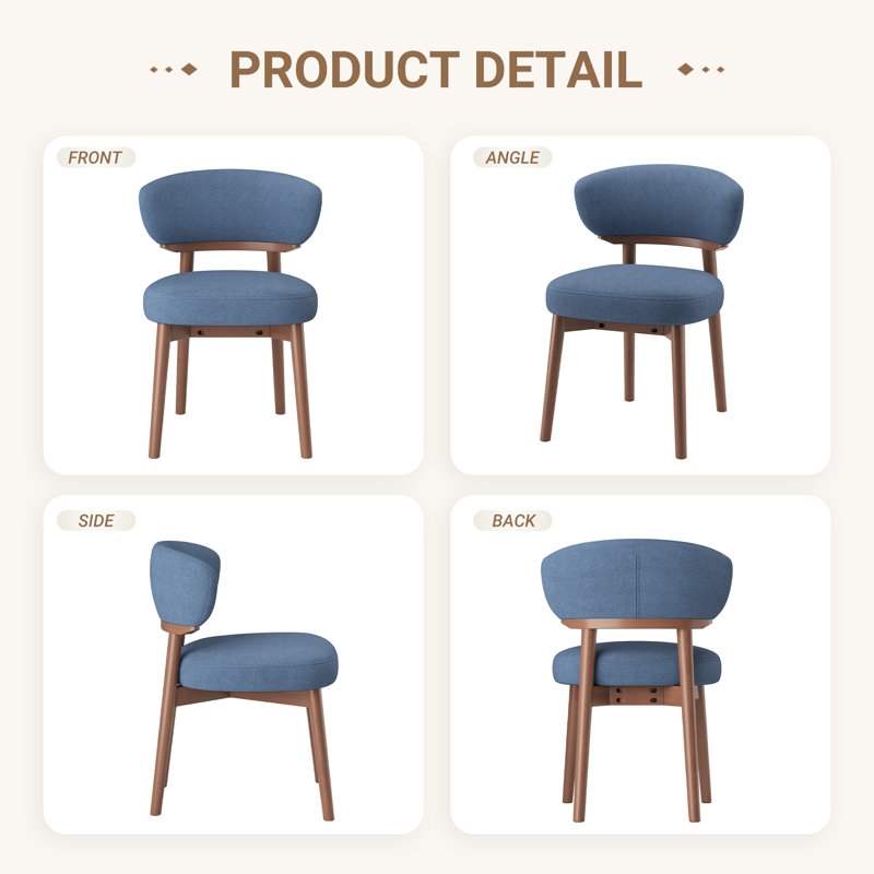 Upholstered Solid Wood Dining Chair, Blue