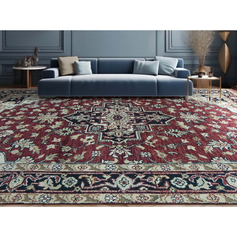 Tapis rouge et noir noué à la main de haute qualité