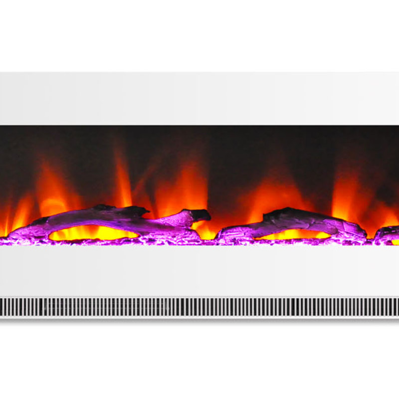 78-Inch White Wall-Mounted Electric Fireplace with Multi-Color Flames and Driftwood Logs