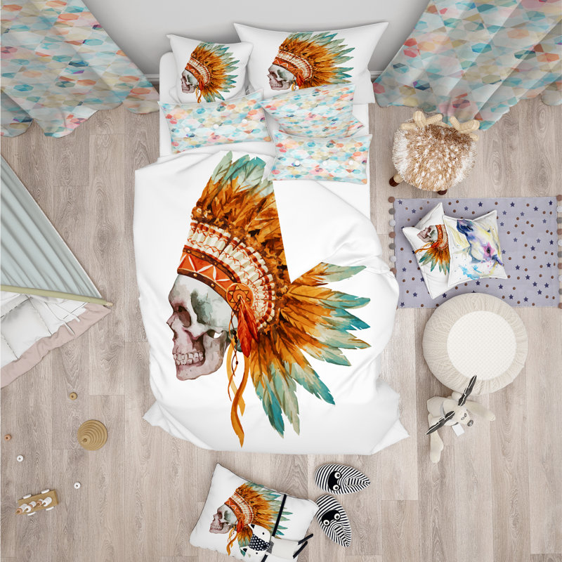 Ensemble de housse de couette designart crâne, Housse de couette grand + 2 taies décoratives