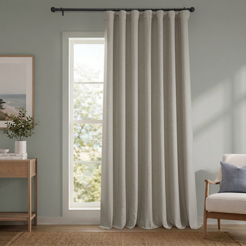 Ottis Faux Linen Room Darkening Curtain Panel, 100" W x 108" L, Tuscany Green