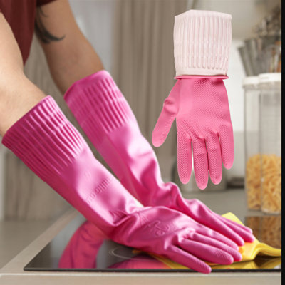 8Pcs Reusable Waterproof Household Dishwashing Cleaning Rubber Gloves, Non-Slip Kitchen Glove, Pink, Large (Pair of 4)