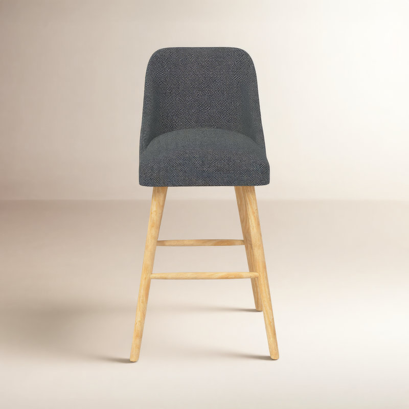 Tabouret Gallie, Tabouret de bar (siège d'une hauteur de 31 po), Bois naturel, Sustain Milsap en tweed bleu marine