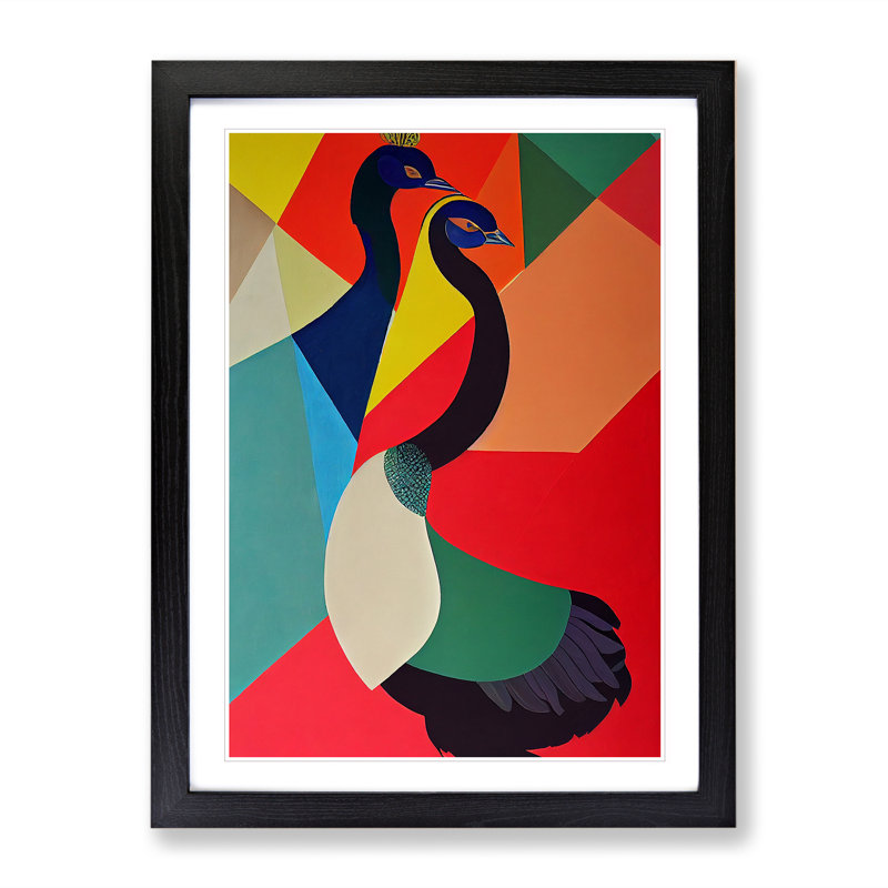 Abstract Peacocks No.2 - Wall Art, Black  Framed, 64cm H x 46cm W x 2cm D