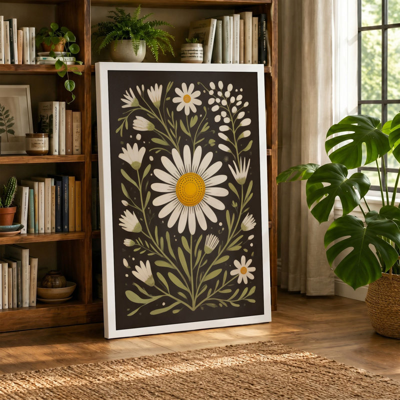 Daisy Studies Botanical - Wrapped Canvas, 30x20 - 76.2 x 50.8 cm, Black Border