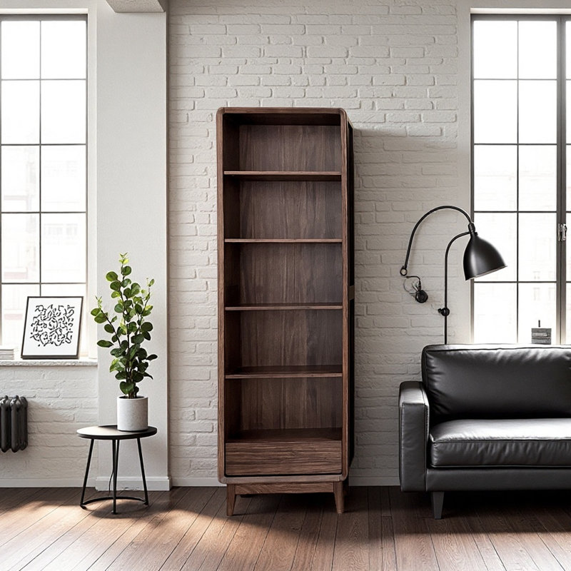 Nouvelle bibliothèque de style chinois, (5 tablettes) H 74,8 po x l 23,62 po x P 11,8 po, Marron foncé