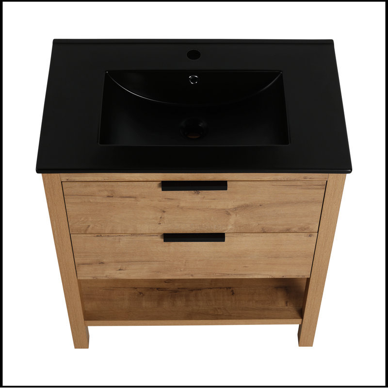 Meuble-lavabo simple avec plateau Liyam 30,00, Noir