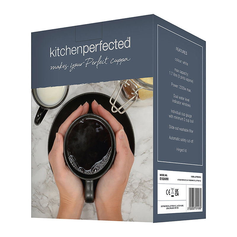 Kitchen Perfected 1.7L Plastic Electric Tea Kettle, White