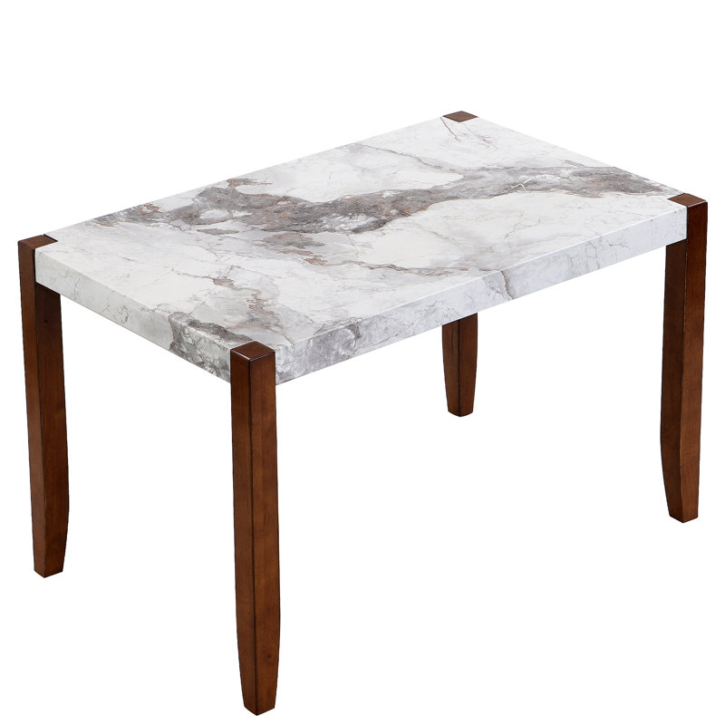 Modern Dining Table, Rectangular Faux Marble Style Table With Sturdy Wood Legs, Easy To Clean Rectangular Kitchen Table