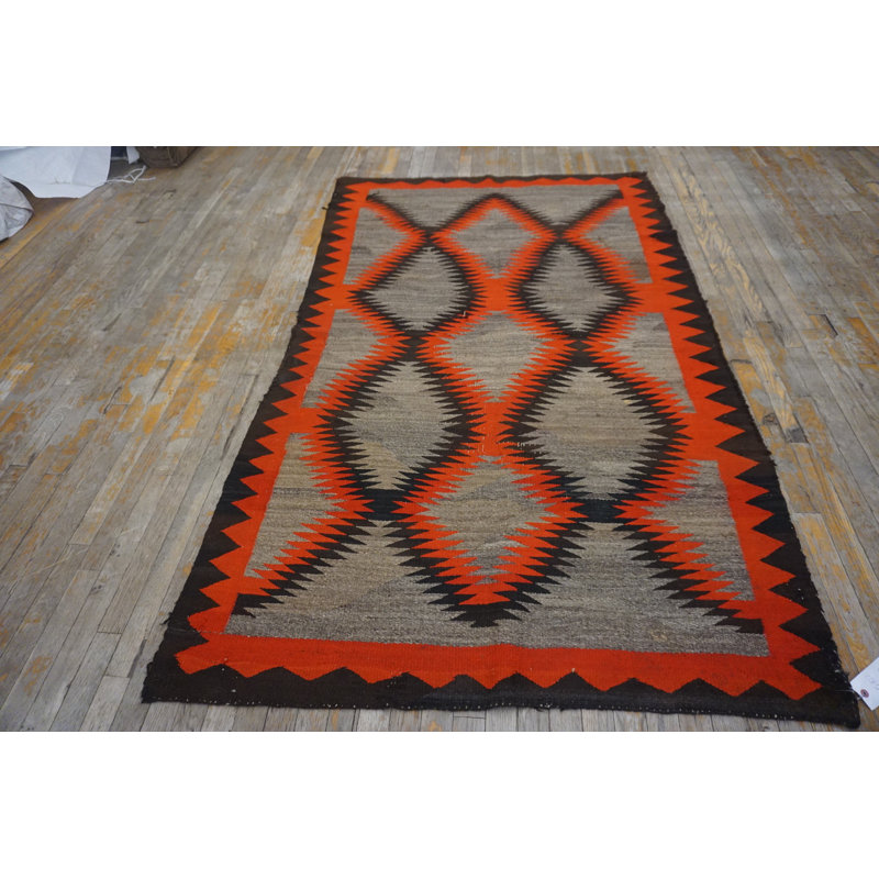 Flatweave Wool Geometric Area Rug in Gray