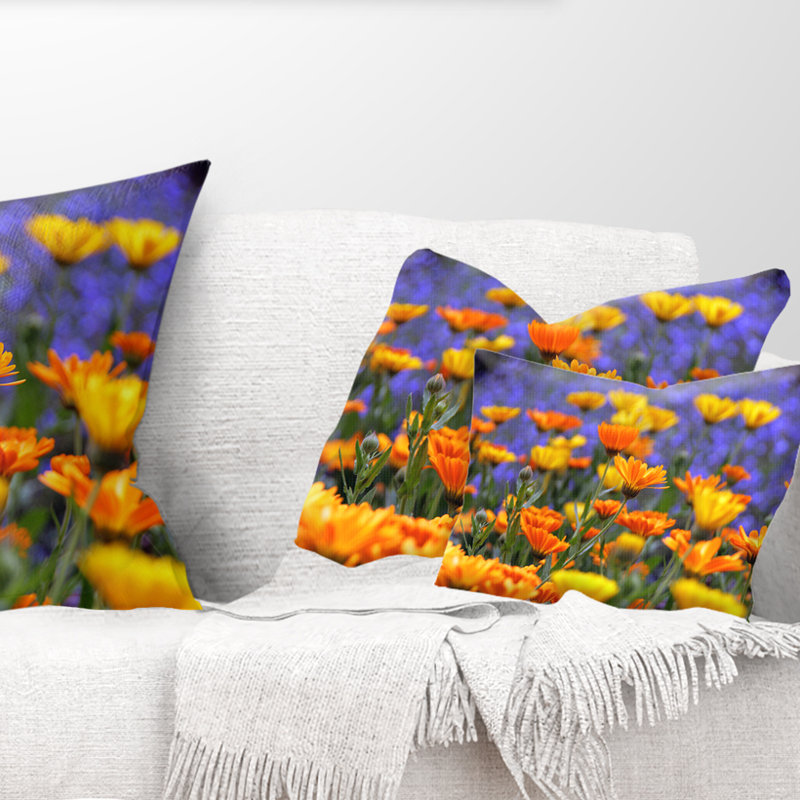 Coussin décoratif à motif floral jaune et orange, 12 po x 20 po, Rectangulaire