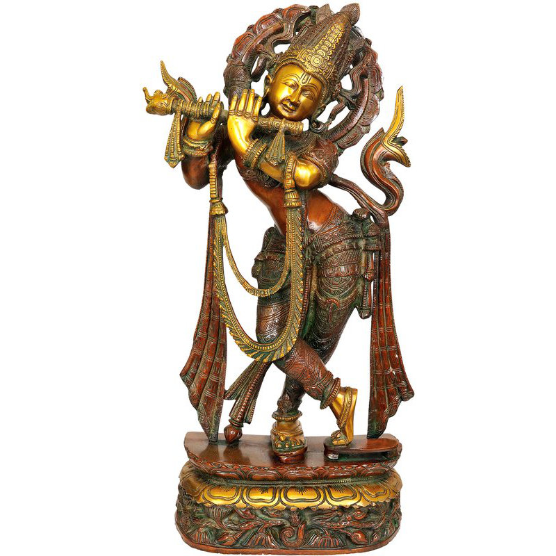 Venugopala portant une statue de Khadau, Brun / Doré