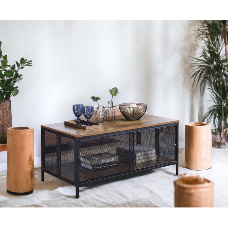 Table basse Winam Antique & Finish avec design pliable et rangement fonctionnel, parfaite pour les salons