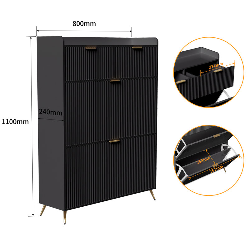 16 Pair Shoe Storage Cabinet, Black